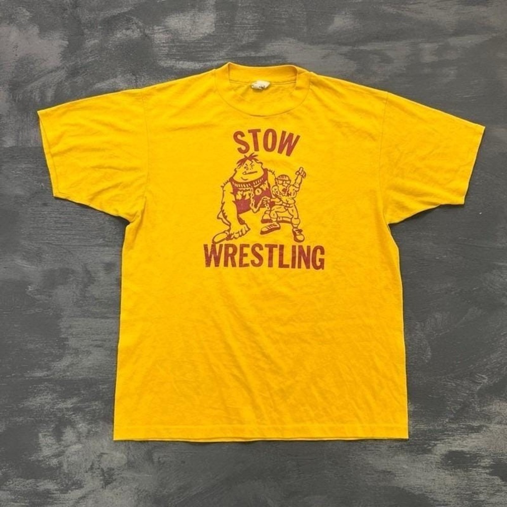 Vintage Stow Wrestling Shirt Mens Large Yellow 1970s USA‎